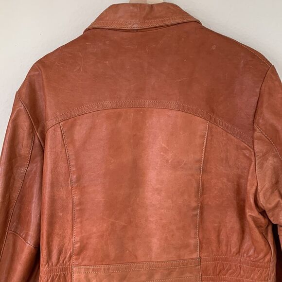Vintage 1970s Camel Brown Leather Jacket Pointed Collar Men’s size 44 - Picture 7 of 13